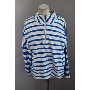 Addison Bay Pullover Small Blue White Striped 1/4 Zip Women Nautical Preppy FLAW